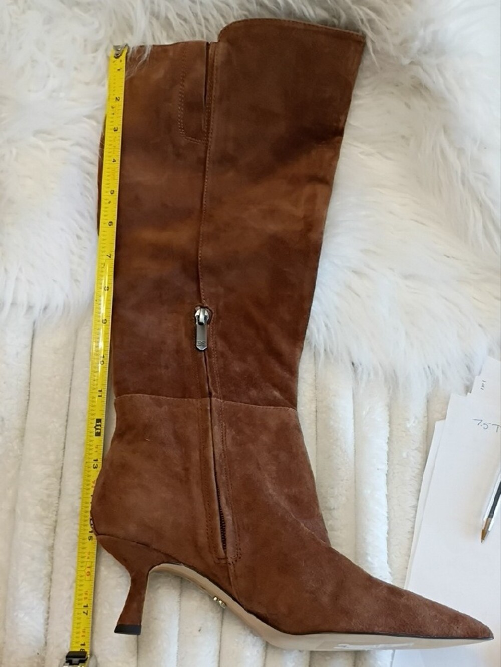 New Sam Edelman Taylor Chestnut Suede Pointed-Toe Knee-High Stiletto Boots - Picture 11 of 16